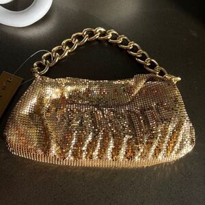 LA REGALE Vintage Gold Mesh Mini Evening Bag